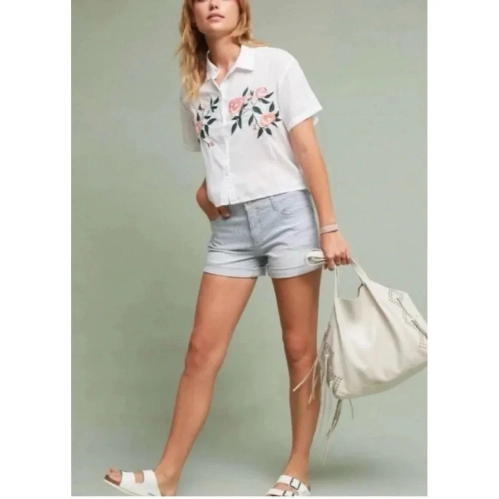 Anthro x Pilcro Blue White Railroad Stripe Anthropologie Hypen Shorts Womens 30 - Picture 16 of 16